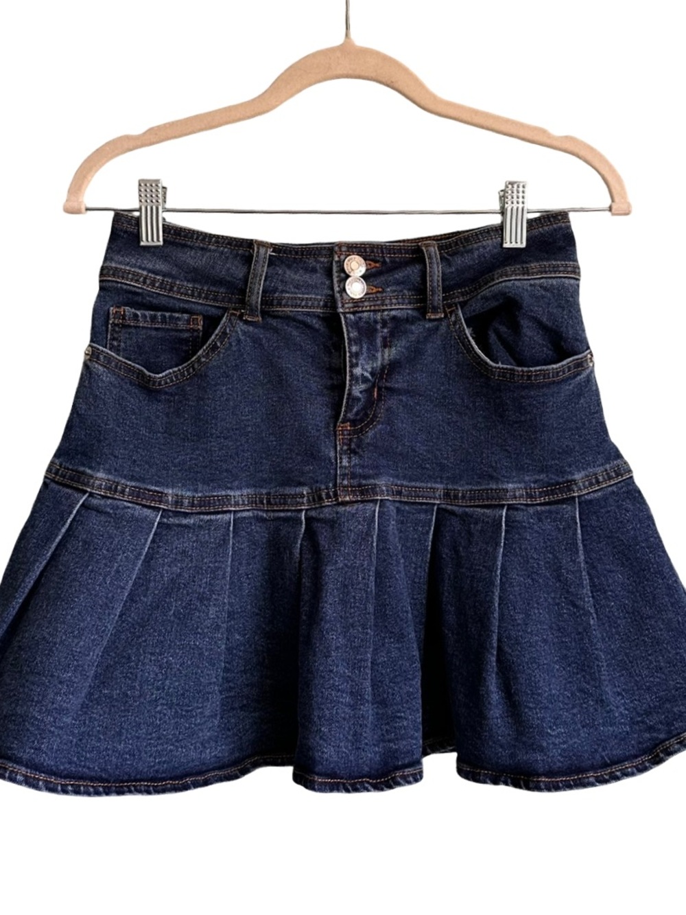 wild fable Dark Blue Denim Pleated Mini Skirt Size 4 EUC Festival Western Beach